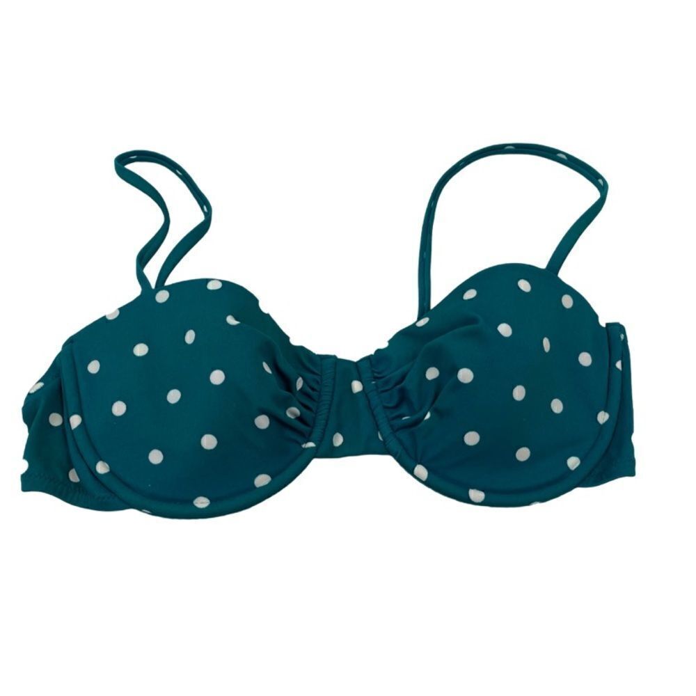J. Crew Underwire Bikini Top in Green and White Polka Dots 34C Swim